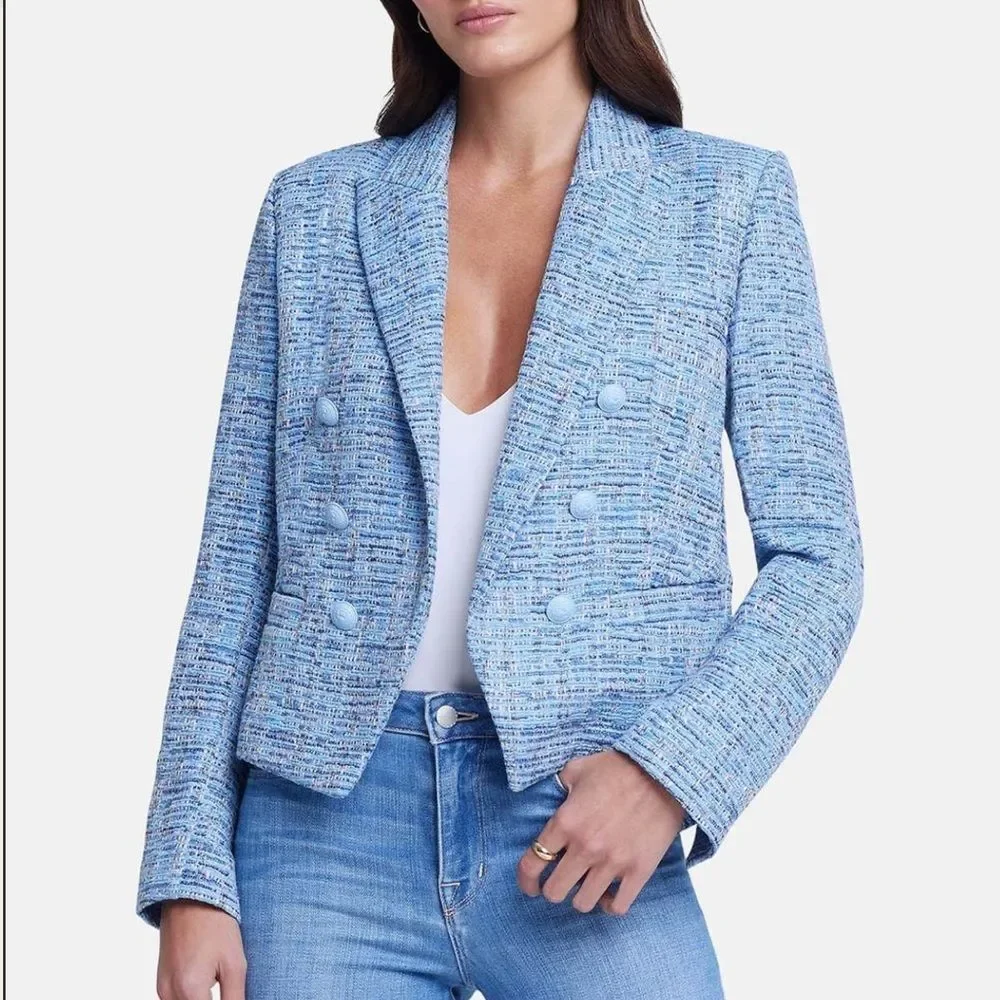 New L'AGENCE Brooke Cropped Blazer Blue Multi
Tweed Size 4